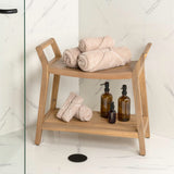 Orla 25.6" Modern Classic Slatted Solid Acacia Wood Indoor/Outdoor Shower Bench with Shelf and Handle