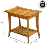 Tucker 22.1" Traditional Classic Slatted Solid Acacia Wood Indoor/Outdoor Shower Bench with Shelf and Handle