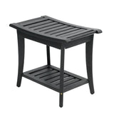 Tucker 22.1" Traditional Classic Slatted Solid Acacia Wood Indoor/Outdoor Shower Bench with Shelf and Handle