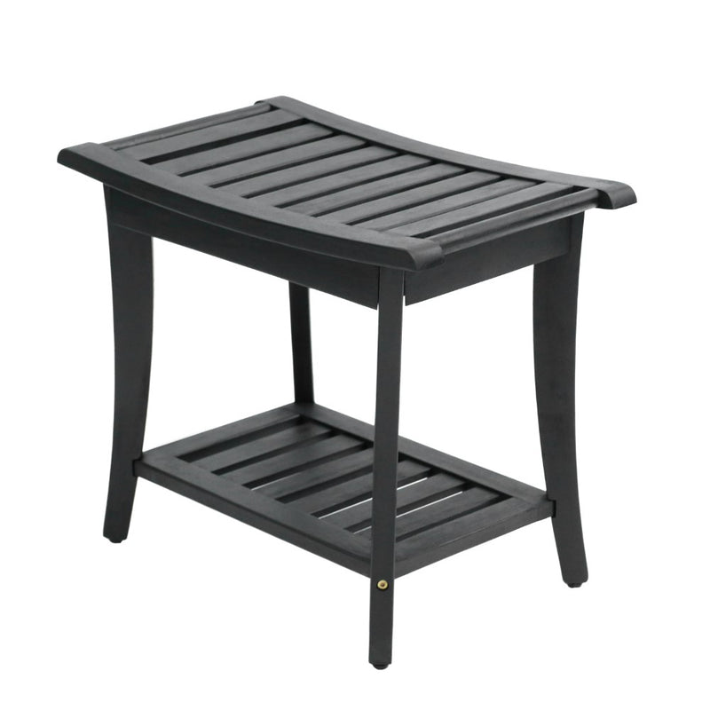 Tucker 22.1" Traditional Classic Slatted Solid Acacia Wood Indoor/Outdoor Shower Bench with Shelf and Handle