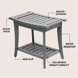 Tucker 22.1" Traditional Classic Slatted Solid Acacia Wood Indoor/Outdoor Shower Bench with Shelf and Handle