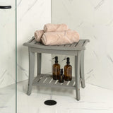 Tucker 22.1" Traditional Classic Slatted Solid Acacia Wood Indoor/Outdoor Shower Bench with Shelf and Handle