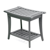 Tucker 22.1" Traditional Classic Slatted Solid Acacia Wood Indoor/Outdoor Shower Bench with Shelf and Handle