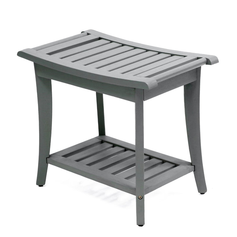 Tucker 22.1" Traditional Classic Slatted Solid Acacia Wood Indoor/Outdoor Shower Bench with Shelf and Handle