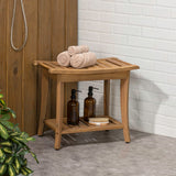 Tucker 22.1" Traditional Classic Slatted Solid Acacia Wood Indoor/Outdoor Shower Bench with Shelf and Handle
