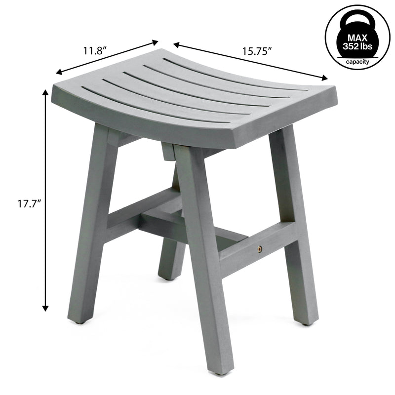 Tamlyn 15.75" Traditional Classic Slatted Solid Acacia Wood Indoor/Outdoor Shower Stool