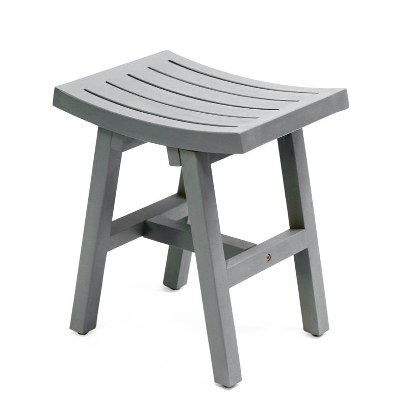 Tamlyn 15.75" Traditional Classic Slatted Solid Acacia Wood Indoor/Outdoor Shower Stool