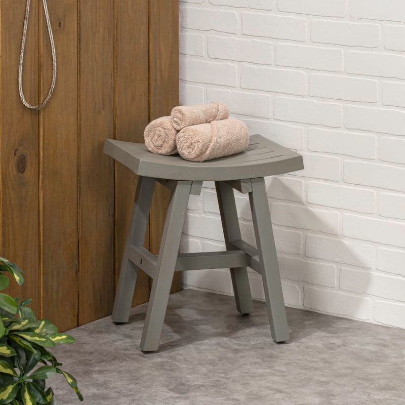 Tamlyn 15.75" Traditional Classic Slatted Solid Acacia Wood Indoor/Outdoor Shower Stool