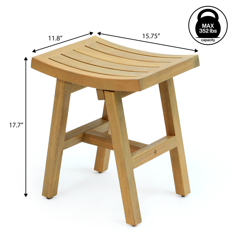 Tamlyn 15.75" Traditional Classic Slatted Solid Acacia Wood Indoor/Outdoor Shower Stool