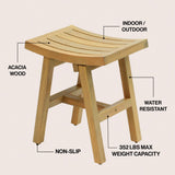 Tamlyn 15.75" Traditional Classic Slatted Solid Acacia Wood Indoor/Outdoor Shower Stool
