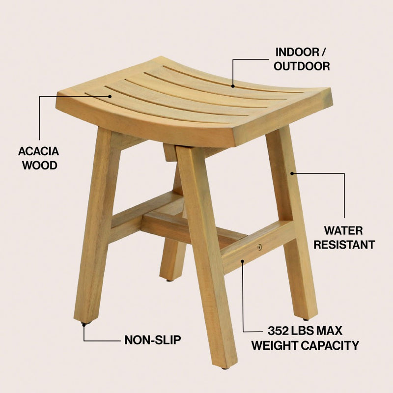 Tamlyn 15.75" Traditional Classic Slatted Solid Acacia Wood Indoor/Outdoor Shower Stool
