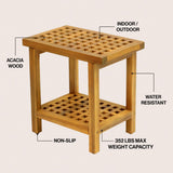 Armin 18.1" Modern Classic Grid Slat Solid Acacia Wood Indoor/Outdoor Shower Stool