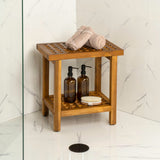 Armin 18.1" Modern Classic Grid Slat Solid Acacia Wood Indoor/Outdoor Shower Stool