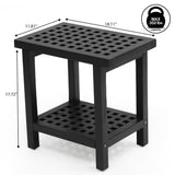 Armin 18.1" Modern Classic Grid Slat Solid Acacia Wood Indoor/Outdoor Shower Stool