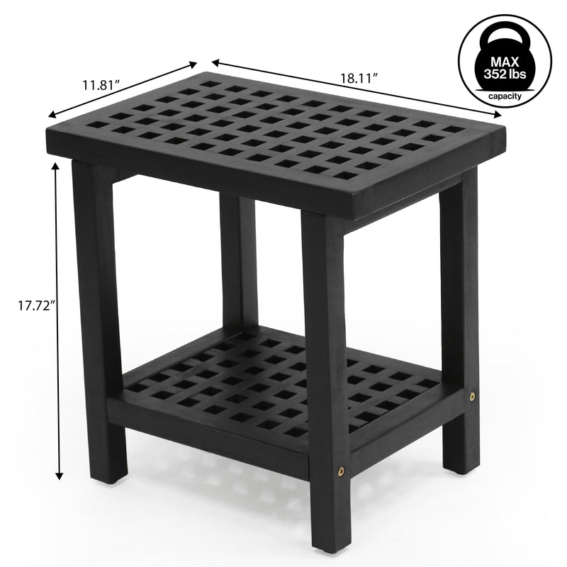 Armin 18.1" Modern Classic Grid Slat Solid Acacia Wood Indoor/Outdoor Shower Stool