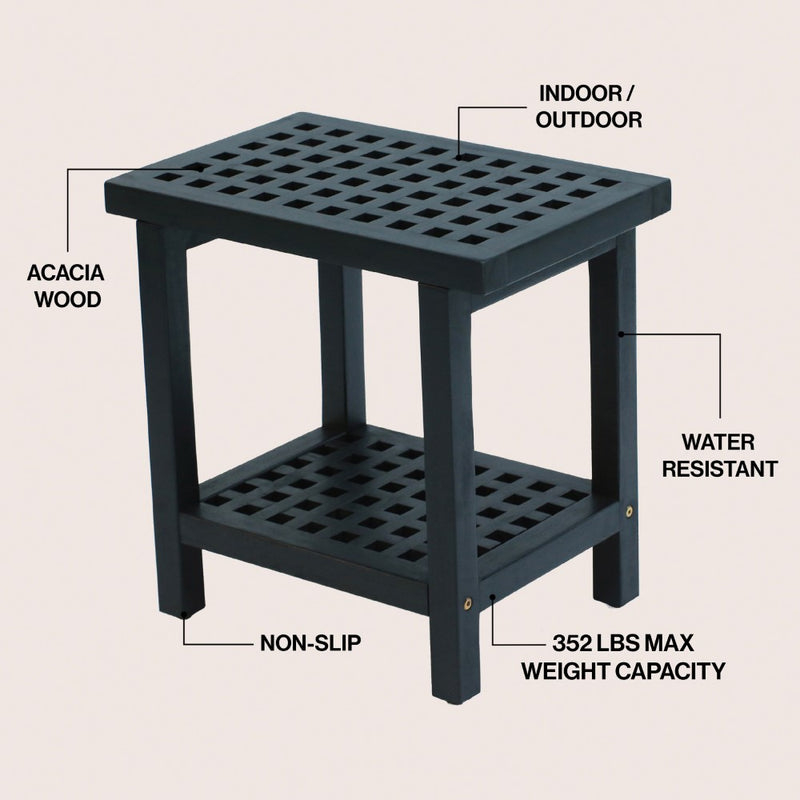 Armin 18.1" Modern Classic Grid Slat Solid Acacia Wood Indoor/Outdoor Shower Stool
