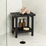 Armin 18.1" Modern Classic Grid Slat Solid Acacia Wood Indoor/Outdoor Shower Stool