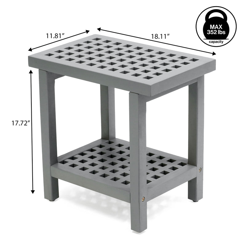 Armin 18.1" Modern Classic Grid Slat Solid Acacia Wood Indoor/Outdoor Shower Stool