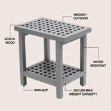Armin 18.1" Modern Classic Grid Slat Solid Acacia Wood Indoor/Outdoor Shower Stool