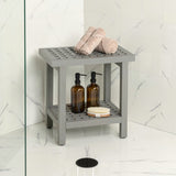 Armin 18.1" Modern Classic Grid Slat Solid Acacia Wood Indoor/Outdoor Shower Stool