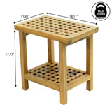 Armin 18.1" Modern Classic Grid Slat Solid Acacia Wood Indoor/Outdoor Shower Stool