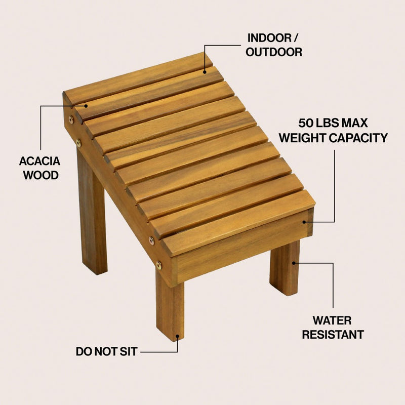 Saru 11.8" Traditional Classic Solid Acacia Wood Shower Shaving Foot Stool