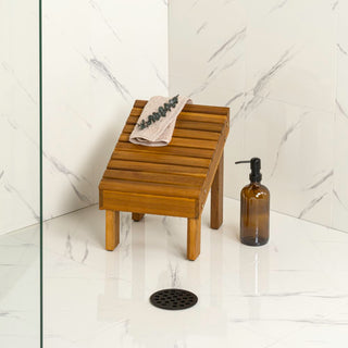 Saru 11.8" Traditional Classic Solid Acacia Wood Shower Shaving Foot Stool