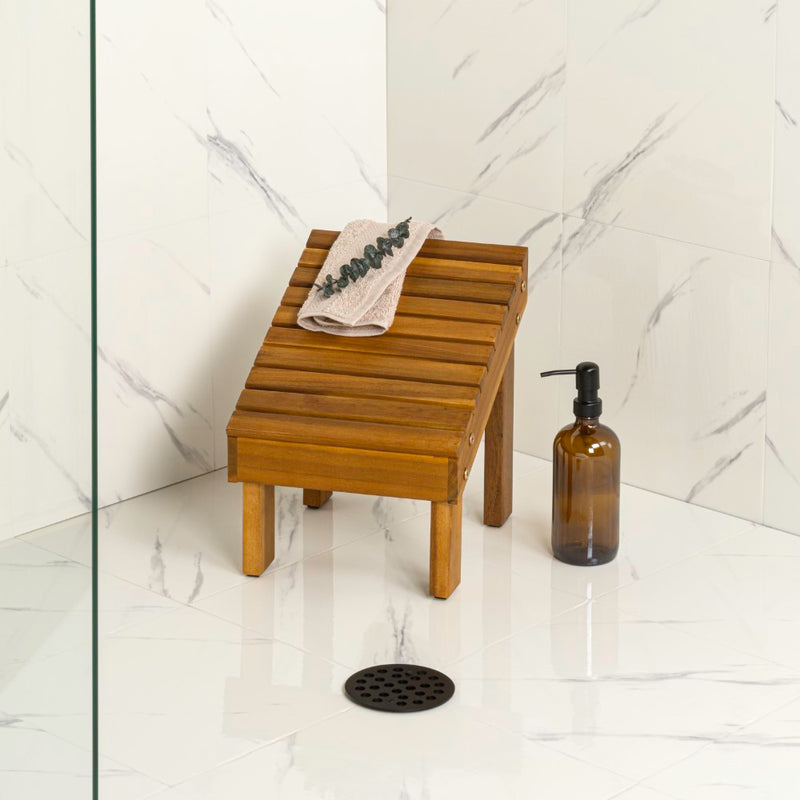Saru 11.8" Traditional Classic Solid Acacia Wood Shower Shaving Foot Stool