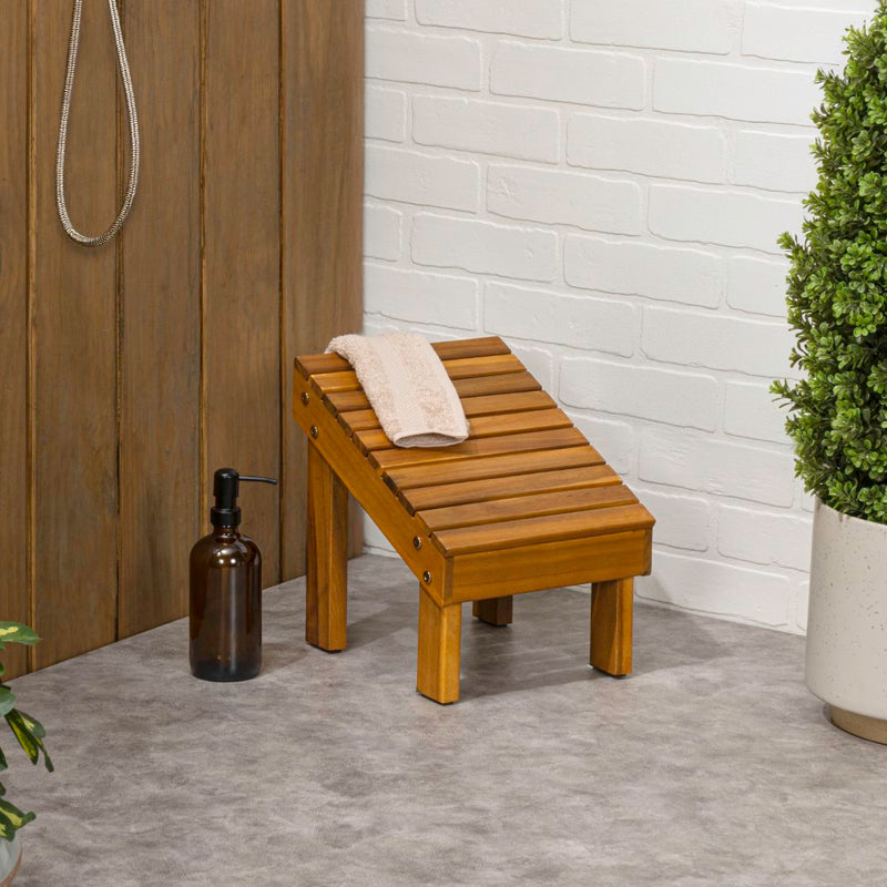 Saru 11.8" Traditional Classic Solid Acacia Wood Shower Shaving Foot Stool