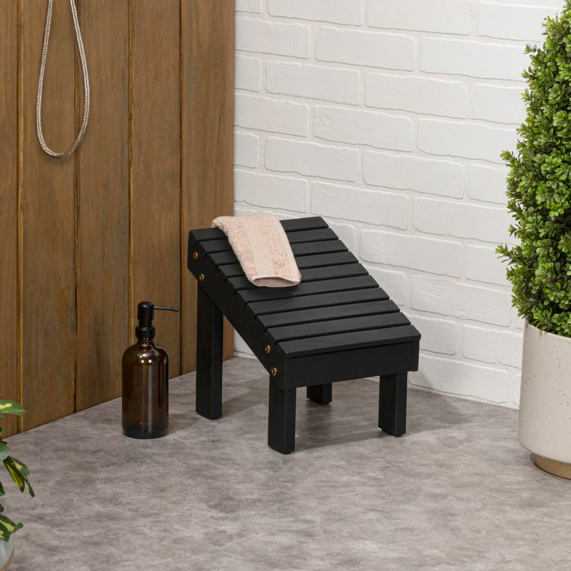 Saru 11.8" Traditional Classic Solid Acacia Wood Shower Shaving Foot Stool