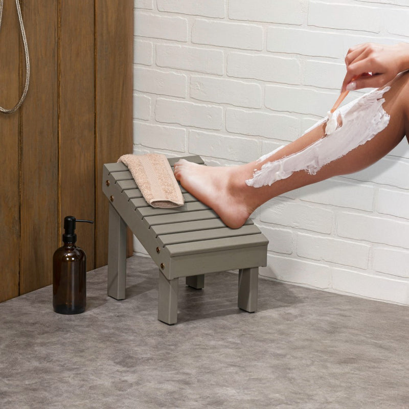 Saru 11.8" Traditional Classic Solid Acacia Wood Shower Shaving Foot Stool