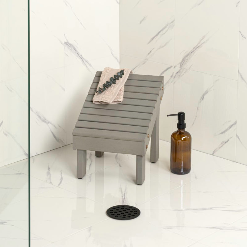 Saru 11.8" Traditional Classic Solid Acacia Wood Shower Shaving Foot Stool
