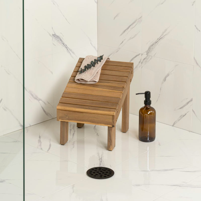 Saru 11.8" Traditional Classic Solid Acacia Wood Shower Shaving Foot Stool
