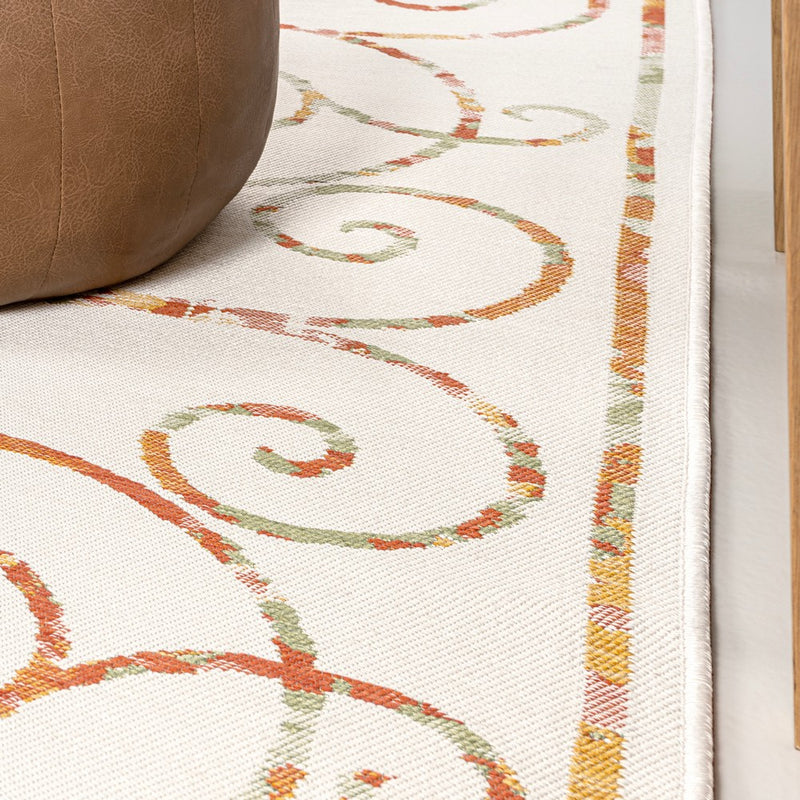 Danae Classic Cottage Filigree Scroll Reversible Machine-Washable Indoor/Outdoor Area Rug