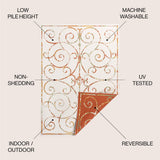 Danae Classic Cottage Filigree Scroll Reversible Machine-Washable Indoor/Outdoor Area Rug