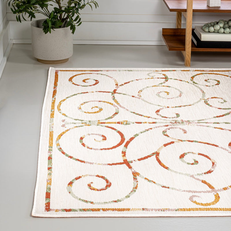 Danae Classic Cottage Filigree Scroll Reversible Machine-Washable Indoor/Outdoor Area Rug