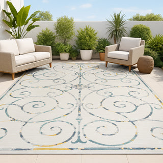 Danae Classic Cottage Filigree Scroll Reversible Machine-Washable Indoor/Outdoor Area Rug