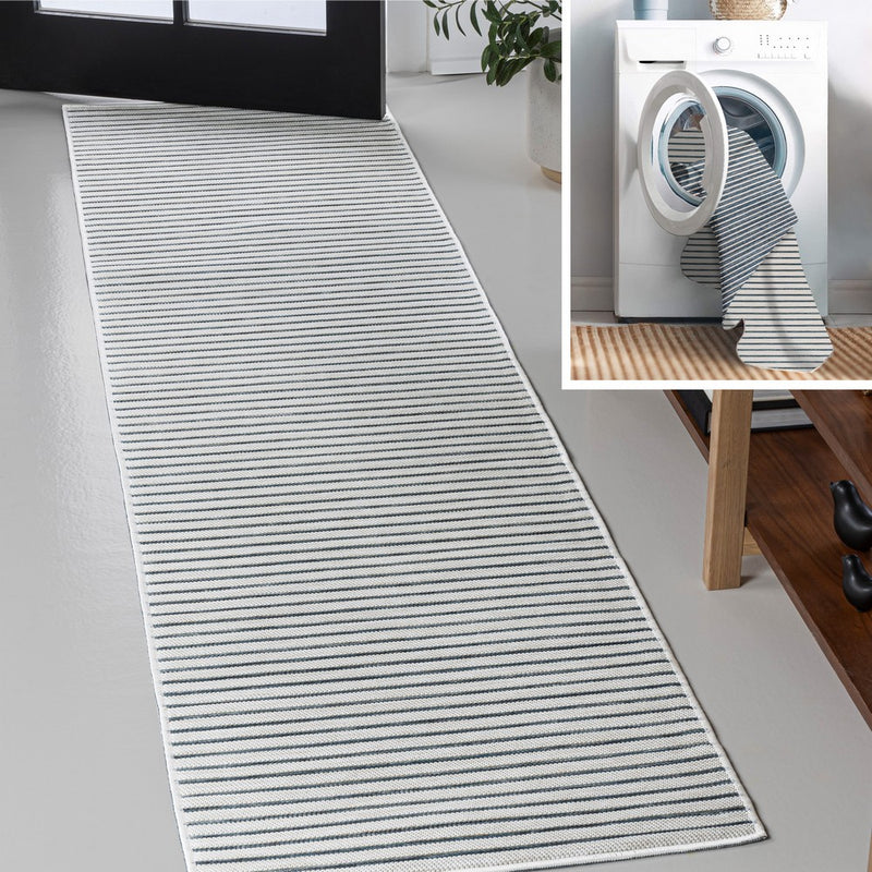 Damon Classic Coastal Pinstripe Reversible Machine-Washable Indoor/Outdoor Area Rug