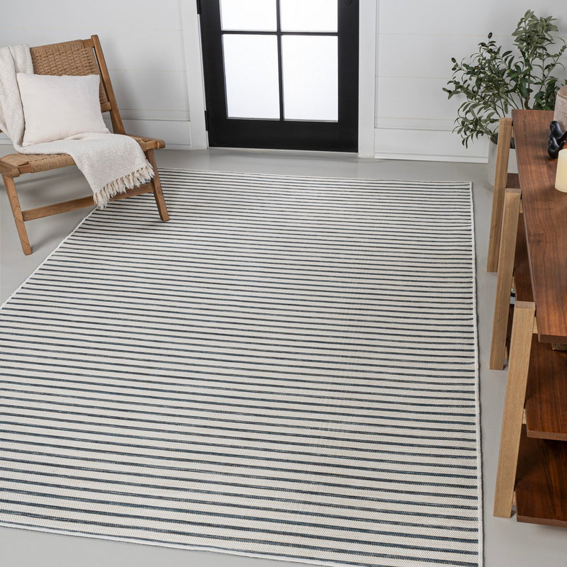Damon Classic Coastal Pinstripe Reversible Machine-Washable Indoor/Outdoor Area Rug