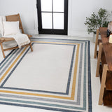 Pollux Classic Coastal Mitred Stripe Reversible Machine-Washable Indoor/Outdoor Area Rug