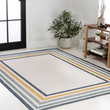 Pollux Classic Coastal Mitred Stripe Reversible Machine-Washable Indoor/Outdoor Area Rug