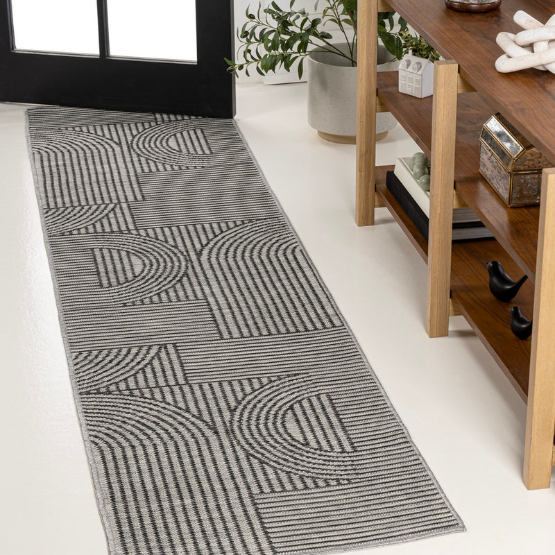 Zephyr Mid-Century Modern Arch Stripe Reversible Machine-Washable Indoor/Outdoor Area Rug
