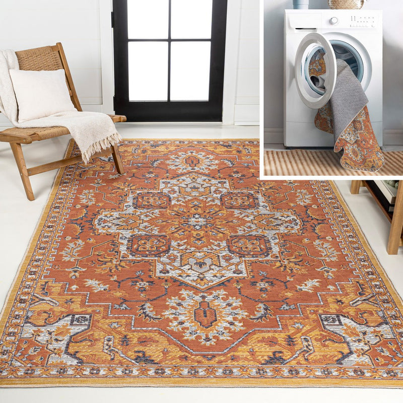 Bijan Traditional Vintage Medallion Reversible Machine-Washable Indoor/Outdoor Area Rug