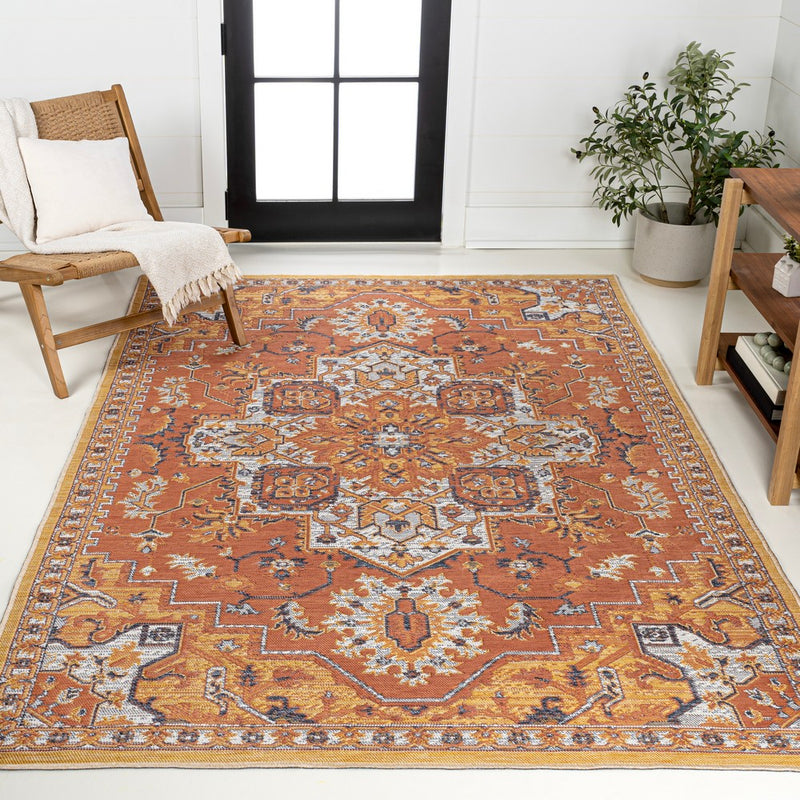 Bijan Traditional Vintage Medallion Reversible Machine-Washable Indoor/Outdoor Area Rug