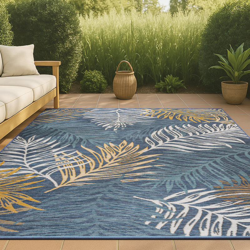 Calypso Coastal Casual Palm Frond Reversible Machine-Washable Indoor/Outdoor Area Rug