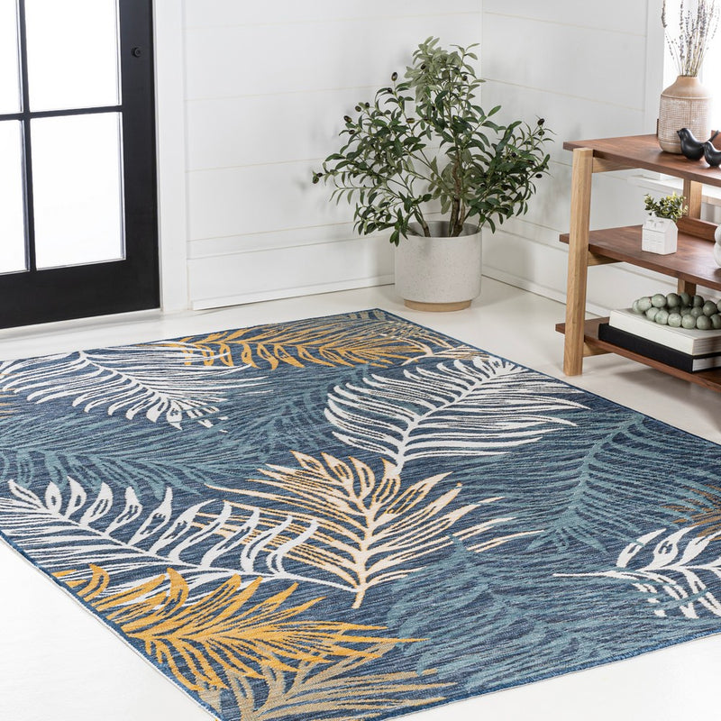 Calypso Coastal Casual Palm Frond Reversible Machine-Washable Indoor/Outdoor Area Rug