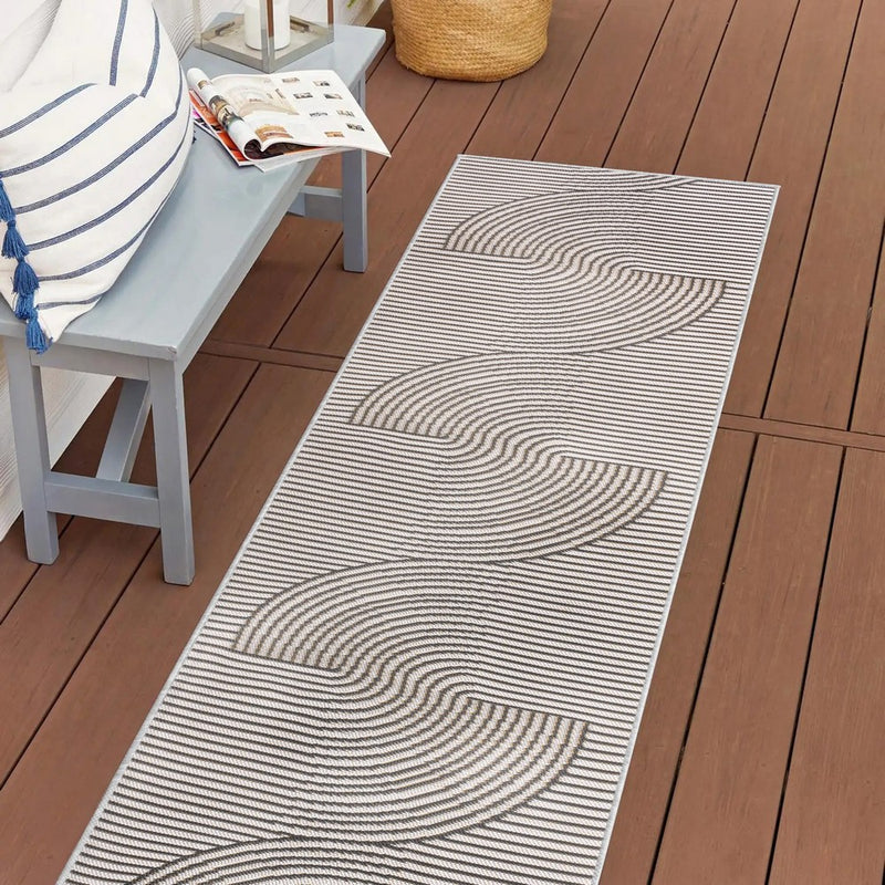 Arielle Mid-Century Modern Curve Stripe Reversible Machine-Washable Indoor/Outdoor Area Rug