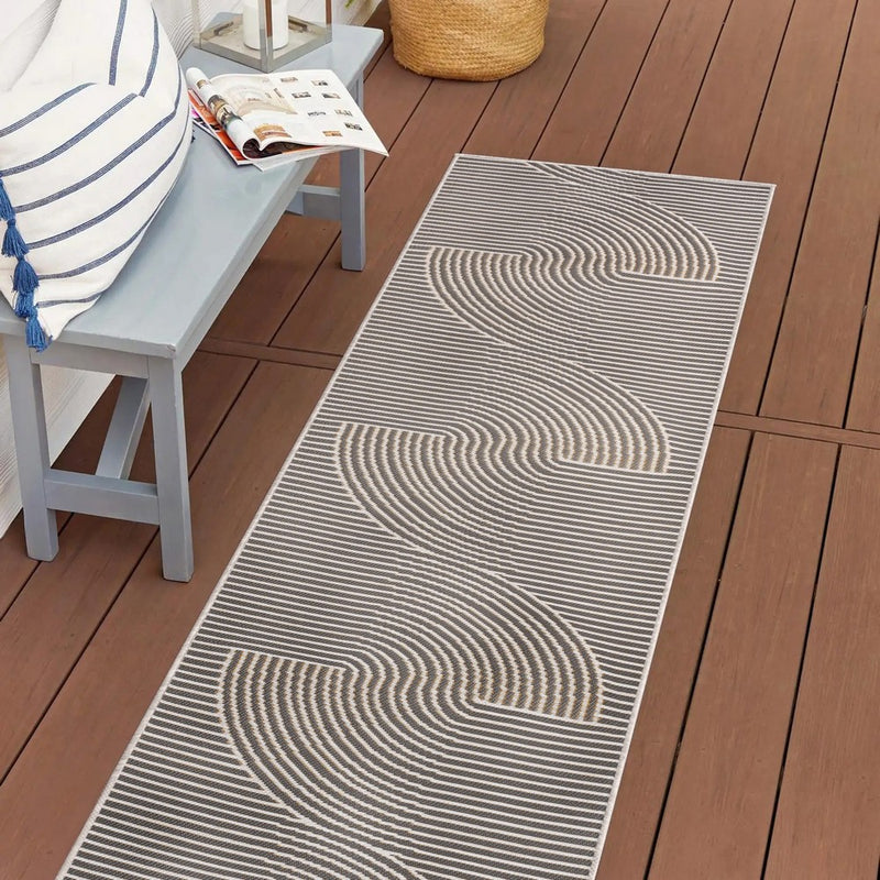 Arielle Mid-Century Modern Curve Stripe Reversible Machine-Washable Indoor/Outdoor Area Rug