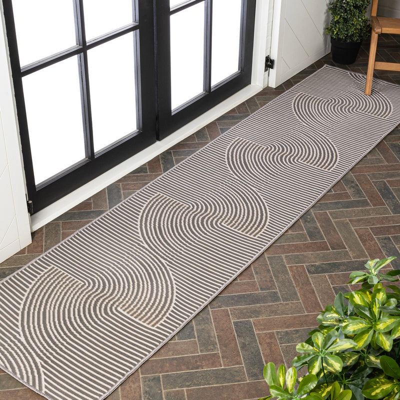 Arielle Mid-Century Modern Curve Stripe Reversible Machine-Washable Indoor/Outdoor Area Rug