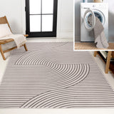 Arielle Mid-Century Modern Curve Stripe Reversible Machine-Washable Indoor/Outdoor Area Rug